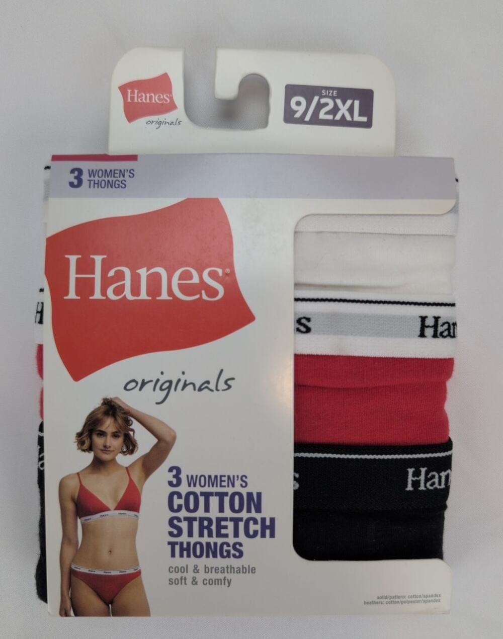 Hanes Originals Thong Underwear Panties 3-Pack Women's Cotton Stretch Size 2XL